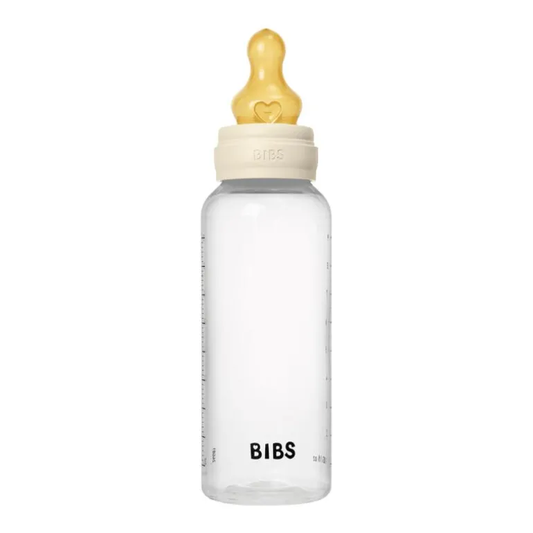BIBS Babyfles 270 ML Ivory met Latex speen en opvouwbaar trechtertje
