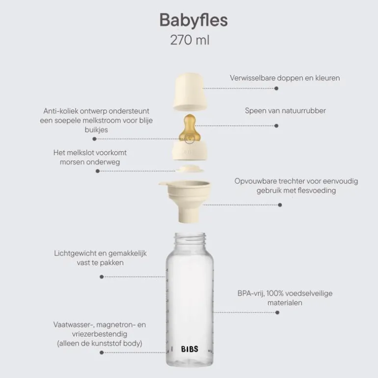 BIBS Babyfles 270 ML Sage met Latex speen en opvouwbaar trechtertje