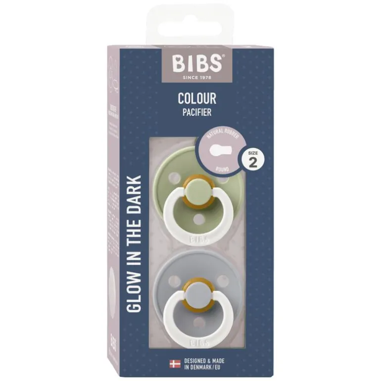 BIBS Glow in the dark Fopspeen Two Pack Natuurlijk Rubber Sage/Cloud Maat 2