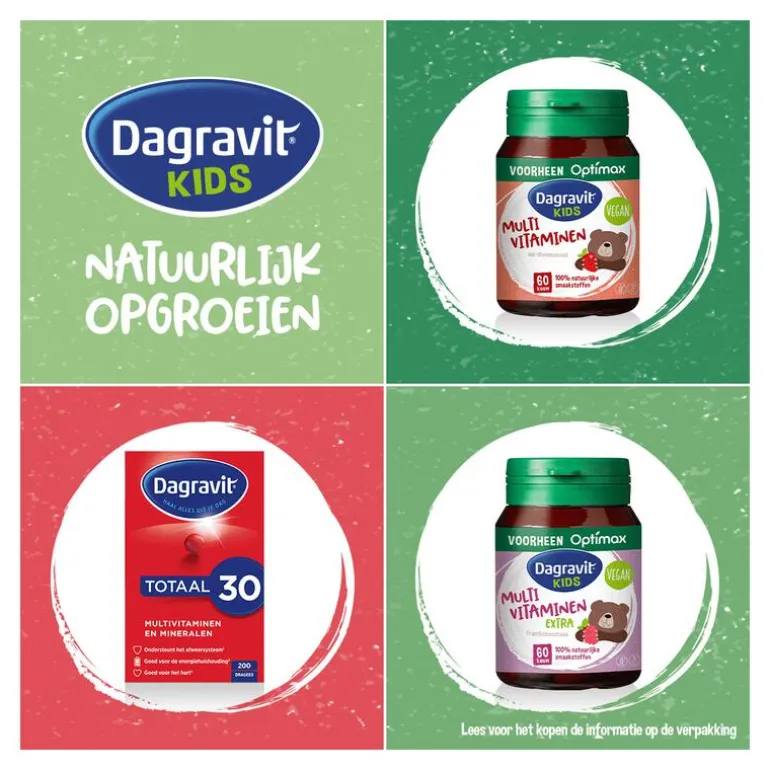 Dagravit Natural Kids Multi Framboos Hooggedoseerd 60 Dragees