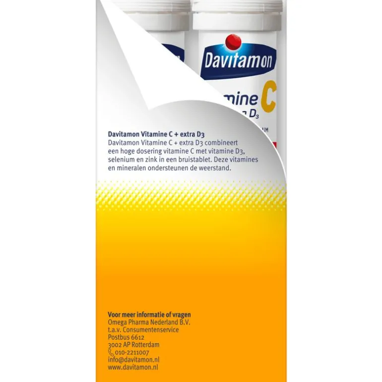 Davitamon Vitamine C & D Hoog Gedoseerd + Extra Vitamine D3 Bruistabletten Voordeelverpakking 30 stuks