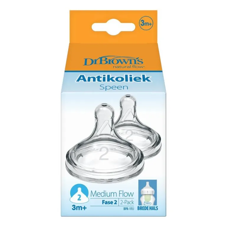 Dr. Brown’s Flesspeen 3+ Maanden Fase 2 Brede Halsfles 2 stuks