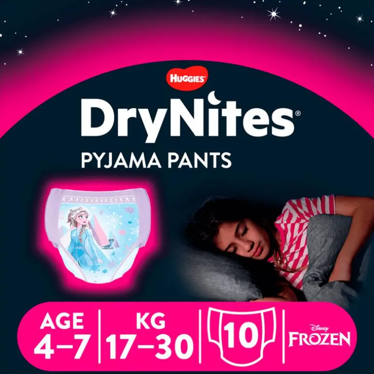DryNites Frozen Luierbroekjes Meisjes 4 Tot 7 Jaar (17 - 30 kg) 10 stuks