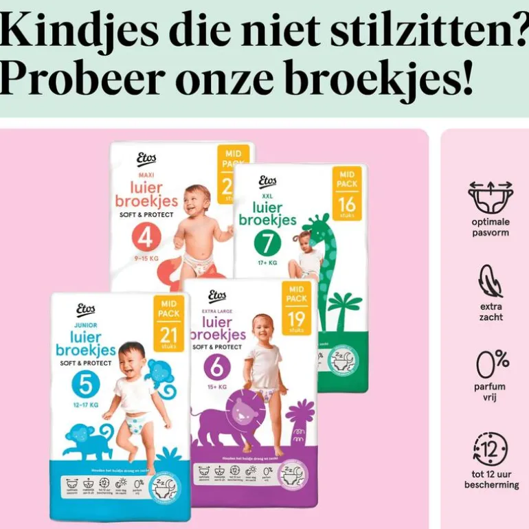 Etos Luiers Junior+ Maat 5+ 12-17 kg Maandbox 174 stuks