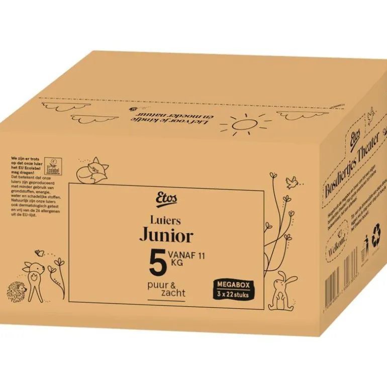Etos Puur & Zacht Luiers Maat 5 Junior 11+ kg 66 stuks