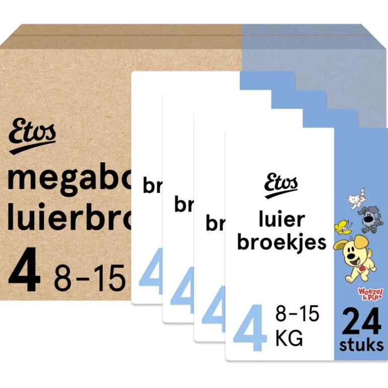 Etos Woezel & Pip Luierbroekjes Maxi Maat 4 8-15 kg Megabox 4x24 stuks