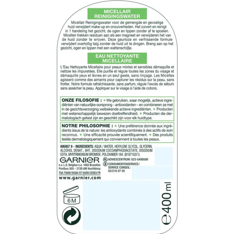 Garnier SkinActive Micellair Reinigingswater Vette Huid 400 ML