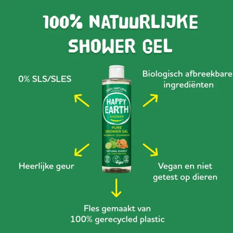 Happy Earth 100% Natuurlijke Bergamot Cedarwood Douchegel 300 ML