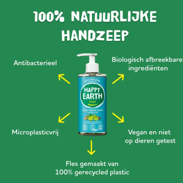 Happy Earth 100% Natuurlijke Cedar Lime Handzeep 300 ML