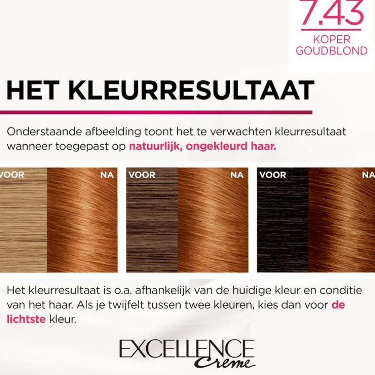 L'Oréal Paris Excellence Crème Verzorgende Crèmekleuring 7.43 Koper Goudblond