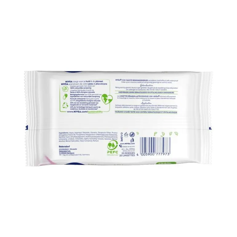 NIVEA 3-in-1 Reinigingsdoekjes Droge Huid 25 stuks