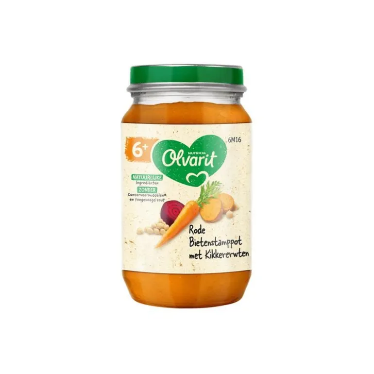 Olvarit Rode Bietenstampot met Kikkererwten 6+ maanden 200 GR
